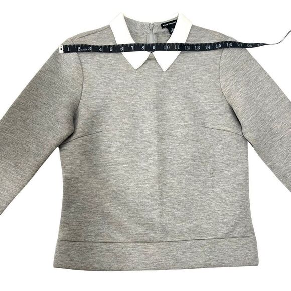 Club Monaco Small Women's Gray White Neoprene Sweatshirt Polo Collar Top - Picture 9 of 13